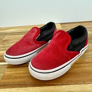 Vans Kids Slip-On Shoes‎ Red Black Canvas Casual Sneakers